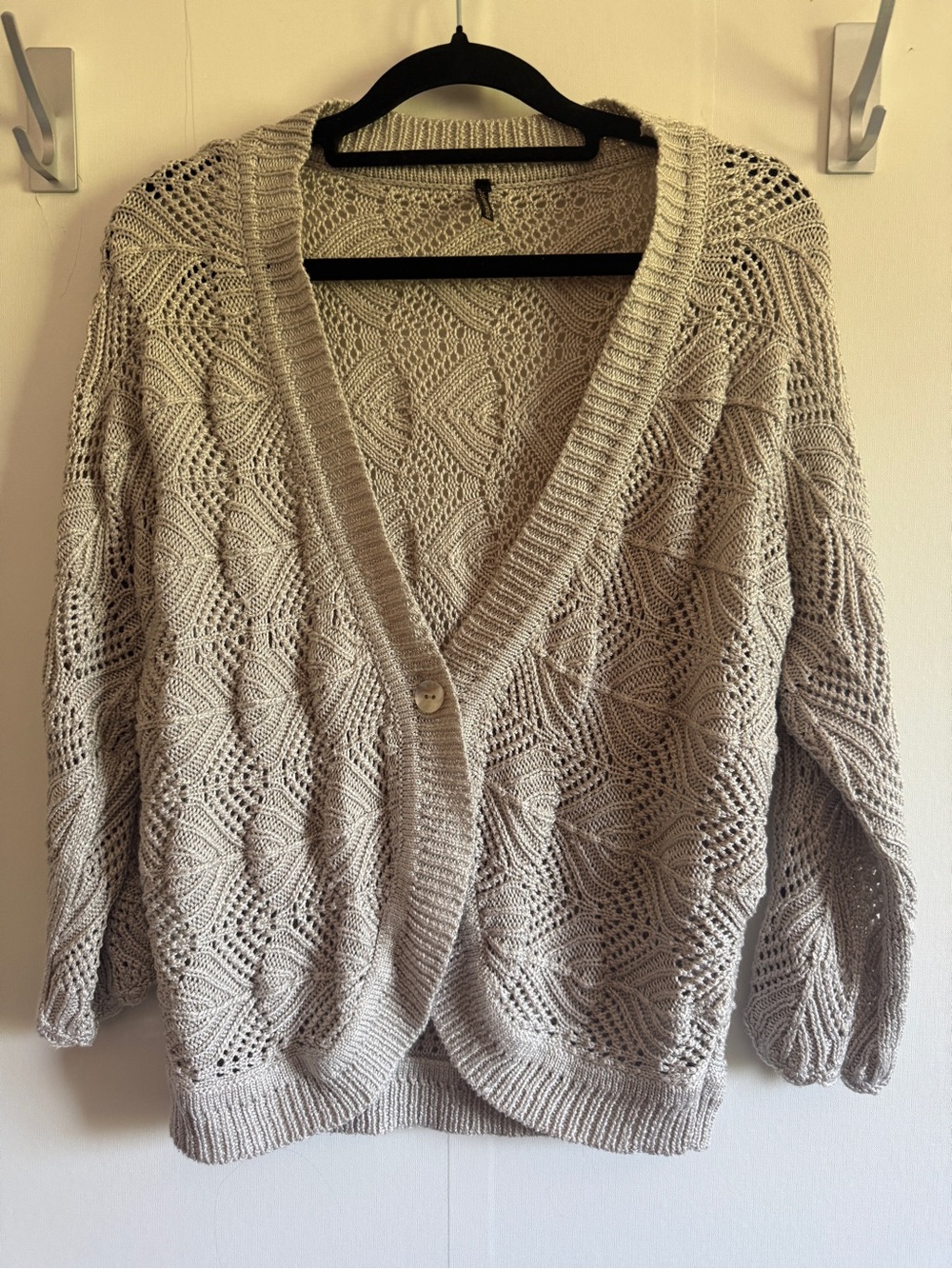 Soyaconcept Bettina 1 Open Knit Cardigan XL Beige Crochet Sweater Boho